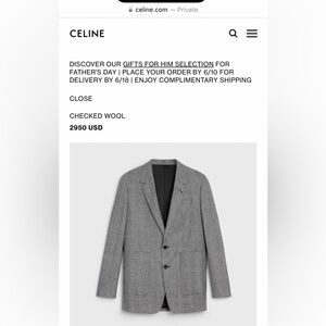 CELINE like new blazer retail $2950 checked wool - black, white, grey size 34